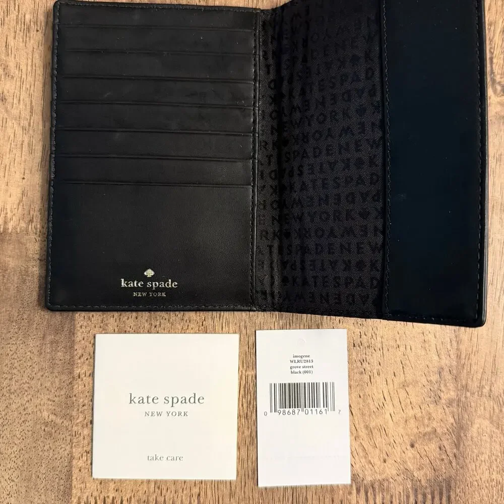 Kate Spade Passport Holder Pebbled Leather Cardholder Embossed Travel Black - Picture 7 of 7